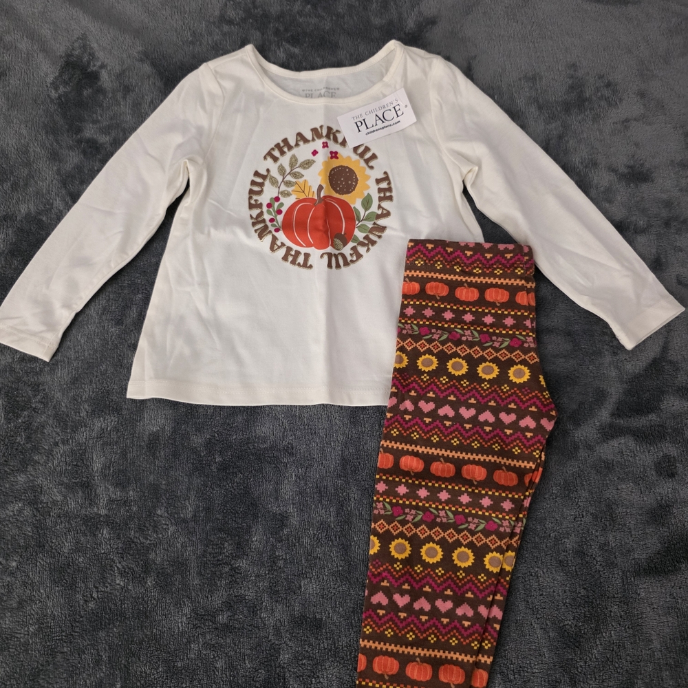 Thankful Pumpkin Shirt and Patterned Leggings Set